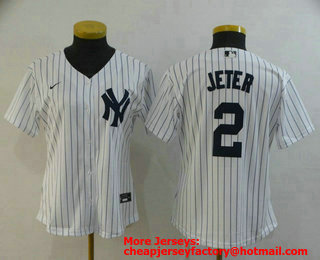 Women's New York Yankees #2 Derek Jeter White Stitched MLB Cool Base Nike Jersey