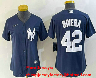 Women's New York Yankees #42 Mariano Rivera Name Navy Blue Cool Base Stitched Baseball Jersey
