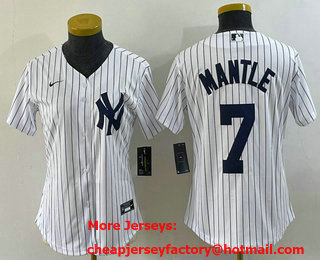 Women's New York Yankees #7 Mickey Mantle White Stitched Nike Cool Base Throwback Jersey