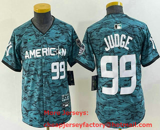 Women's New York Yankees #99 Aaron Judge Number Teal 2023 All star Cool Base Stitched Baseball Jersey