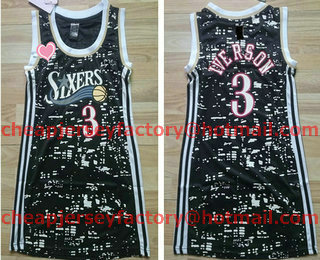 Women's Philadelphia 76ers #3 Allen Iverson Black With Camo Dress Jersey