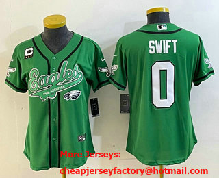 Women's Philadelphia Eagles #0 DAndre Swift Green C Patch Cool Base Stitched Baseball Jersey