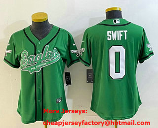 Women's Philadelphia Eagles #0 DAndre Swift Green Cool Base Stitched Baseball Jersey 01