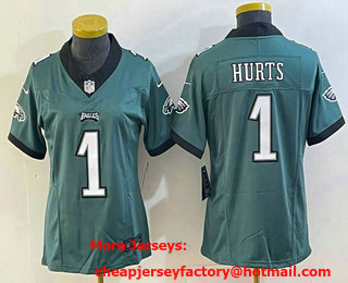 Women's Philadelphia Eagles #1 Jalen Hurts Green 2023 FUSE Vapor Stitched Jersey