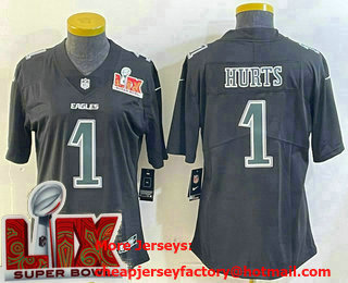 Women's Philadelphia Eagles #1 Jalen Hurts Limited Black Fashion Super Bowl LIX Vapor Jersey