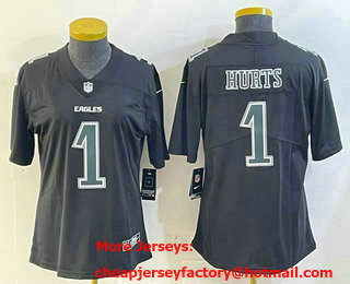 Women's Philadelphia Eagles #1 Jalen Hurts Limited Black Fashion Vapor Jersey