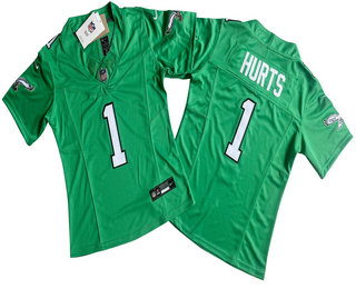 Women's Philadelphia Eagles #1 Jalen Hurts Limited Kelly Green FUSE Vapor Jersey