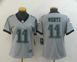 Women's Philadelphia Eagles #11 Carson Wentz Grey 2019 Inverted Legend Stitched NFL Nike Limited Jersey