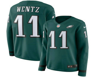 Women's Philadelphia Eagles #11 Carson Wentz Nike Green Therma Long Sleeve Limited Jersey