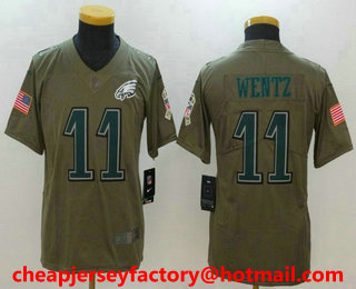 Women's Philadelphia Eagles #11 Carson Wentz Olive 2017 Salute To Service Stitched NFL Nike Limited Jersey