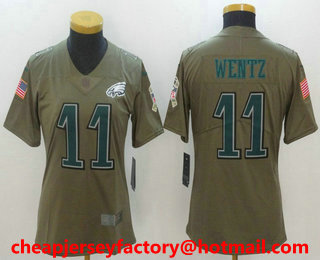 Women's Philadelphia Eagles #11 Carson Wentz Olive 2017 Salute To Service Stitched NFL Nike Limited Jersey