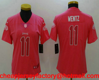 Women's Philadelphia Eagles #11 Carson Wentz Pink Fashion 2017 Rush NFL Nike Limited Jersey