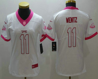 Women's Philadelphia Eagles #11 Carson Wentz White Pink 2016 Color Rush Fashion NFL Nike Limited Jersey
