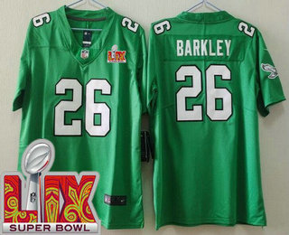 Women's Philadelphia Eagles #26 Saquon Barkley Limited Kelly Green Super Bowl LIX Vapor Jersey