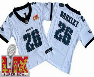 Women's Philadelphia Eagles #26 Saquon Barkley Limited White Super Bowl LIX Vapor FUSE Jersey