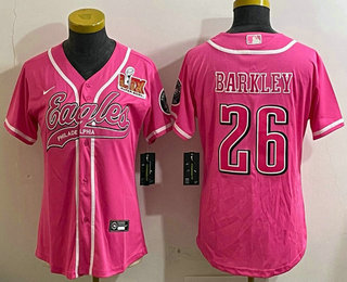Women's Philadelphia Eagles #26 Saquon Barkley Pink Super Bowl LIX Cool Base Stitched Baseball Jersey