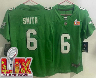 Women's Philadelphia Eagles #6 DeVonta Smith Limited Kelly Green Super Bowl LIX Vapor Jersey