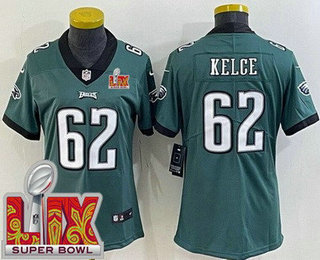 Women's Philadelphia Eagles #62 Jason Kelce Limited Green Super Bowl LIX Vapor Jersey