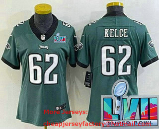 Women's Philadelphia Eagles #62 Jason Kelce Limited Green Super Bowl LVII Vapor Jersey