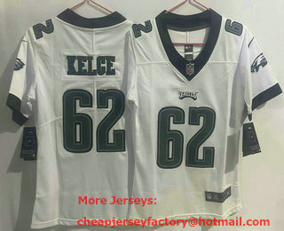 Women's Philadelphia Eagles #62 Jason Kelce White 2017 Vapor Untouchable Stitched NFL Nike Limited Jersey