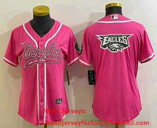 Women's Philadelphia Eagles Pink Team Big Logo With Patch Cool Base Stitched Baseball Jersey