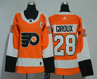 Women's Philadelphia Flyers #28 Claude Giroux Orange With C Patch Home 2017-2018 Hockey Stitched NHL Jersey