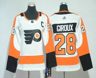 Women's Philadelphia Flyers #28 Claude Giroux White With C Patch 2017-2018 Hockey Stitched NHL Jersey