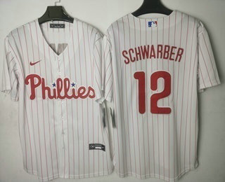 Women's Philadelphia Phillies #12 Kyle Schwarber White Pinstripe Stitched Cool Base Jersey