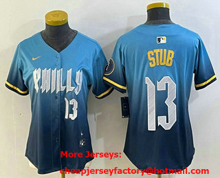 Women's Philadelphia Phillies #13 Stub Number Blue 2024 City Connect Limited Stitched Jersey