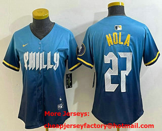 Women's Philadelphia Phillies #27 Aaron Nola Blue 2024 City Connect Limited Stitched Jersey