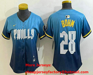 Women's Philadelphia Phillies #28 Alec Bohm Blue 2024 City Connect Limited Stitched Jersey