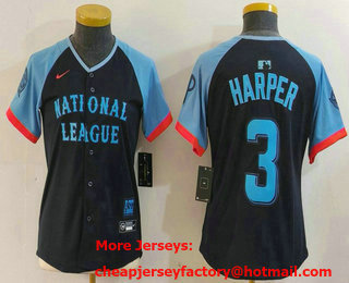 Women's Philadelphia Phillies #3 Bryce Harper Number Navy 2024 All Star Limited Stitched Jersey