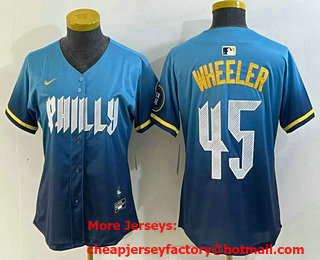 Women's Philadelphia Phillies #45 Zack Wheeler Blue 2024 City Cool Base Stitched Jersey