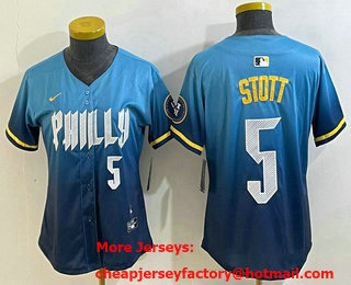 Women's Philadelphia Phillies #5 Bryson Stott Number Blue 2024 City Connect Limited Stitched Jersey