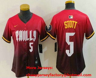 Women's Philadelphia Phillies #5 Bryson Stott Number Red 2024 City Connect Limited Jersey