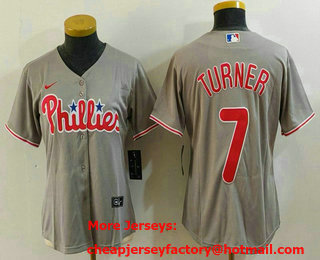 Women's Philadelphia Phillies #7 Trea Turner Grey Stitched Cool Base Nike Jersey