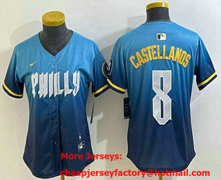 Women's Philadelphia Phillies #8 Nick Castellanos Blue 2024 City Connect Limited Stitched Jersey