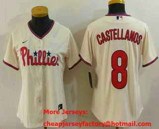Women's Philadelphia Phillies #8 Nick Castellanos Cream Cool Base Jersey