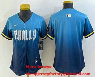 Women's Philadelphia Phillies Blank Blue 2024 City Cool Base Stitched Jersey