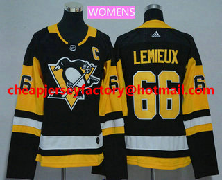 Women's Pittsburgh Penguins #66 Mario Lemieux Black 2017-2018 Hockey Stitched NHL Jersey