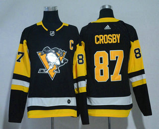 Women's Pittsburgh Penguins #87 Sidney Crosby Black With Handwork Sequin Fashion Team Logo Home 2017-2018 Hockey Stitched NHL Jersey