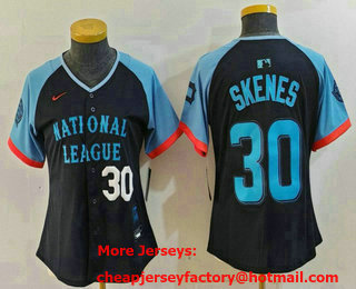 Women's Pittsburgh Pirates #30 Paul Skenes Number Navy 2024 All Star Limited Stitched Jersey 01