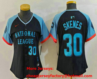 Women's Pittsburgh Pirates #30 Paul Skenes Number Navy 2024 All Star Limited Stitched Jersey 02