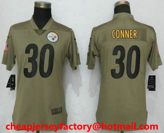 Women's Pittsburgh Steelers #30 James Conner Olive 2017 Salute To Service Stitched NFL Nike Limited Jersey