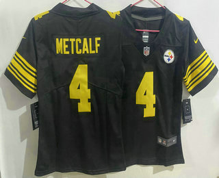 Women's Pittsburgh Steelers #4 DK Metcalf Limited Black Throwback Vapor Jersey