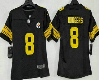 Women's Pittsburgh Steelers #8 Aaron Rodgers Limited Black Throwback Vapor Jersey