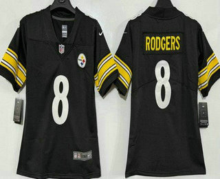 Women's Pittsburgh Steelers #8 Aaron Rodgers Limited Black Vapor Jersey