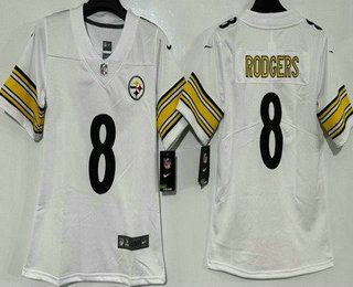 Women's Pittsburgh Steelers #8 Aaron Rodgers Limited White Vapor Jersey