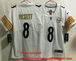 Women's Pittsburgh Steelers #8 Kenny Pickett Limited White Vapor Jersey