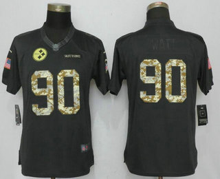Women's Pittsburgh Steelers #90 T. J. Watt Black Anthracite 2016 Salute To Service Stitched NFL Nike Limited Jersey